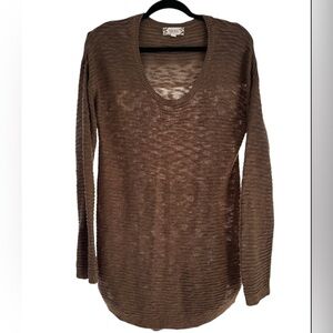 Pink Rose Brown Sweater Top louse Knit Textured Long Sleeve Size XL EUC